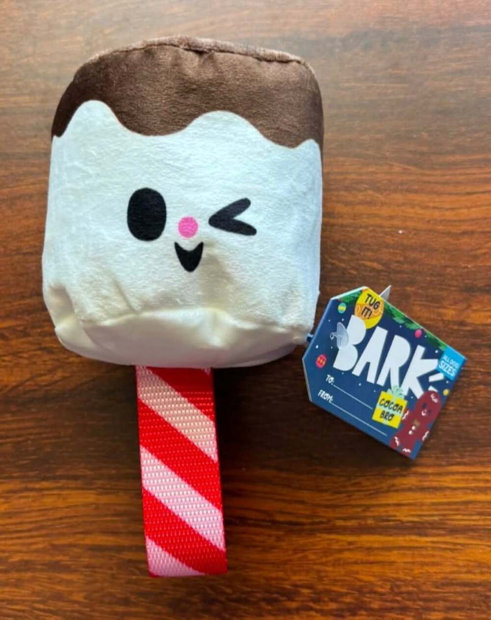 Bark Cocoa Bro Toasted Marshmallow Tug Plush Squeaker Toy for All Dog Sizes